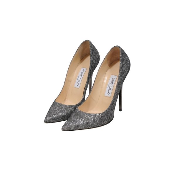 Jimmy Choo Womens Romy Pumps US8 38 Grey Silver Glitter 120mm Pointed Toe Heels - Picture 3 of 8